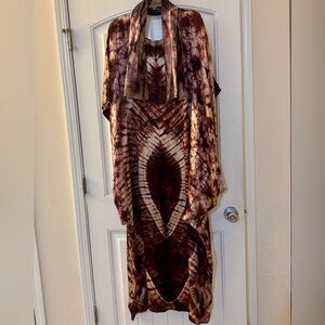 Women’s Tie Dye Kaftan Dress with Round Neck and Matching Headpiece Size 18
